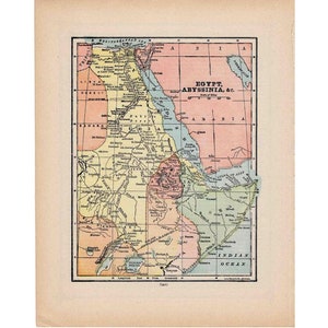 1910 年頃のエジプト地図 - オリジナルのアンティーク プリント - 世界の地図 - 国際地図作成 - アビシナ - エジプトの地図
