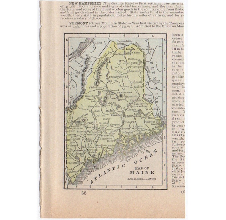 1910 Antique Map Maine Connecticut Original Lithograph Print From 1910 Usa United States Atlas Globe Cartography