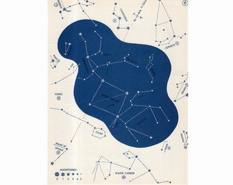 CONSTELLATION STAR MAP c. 1966 - impresión de astronomía vintage - impresión celeste azul - no 6 - constelaciones del norte