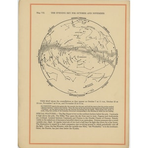 STAR MAP c. 1926 • Cielo nocturno en octubre y noviembre • impresión original de astronomía vintage • mapa de constelación • mapa celeste • Mapas mensuales