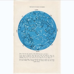 impresión vintage - SKY EN VERANO impresión - c. 1961 - impresión de astronomía vintage - mapa de estrellas azul - gráfico de estrellas antiguas - impresión celestial - constelaciones