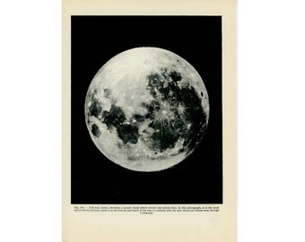 c. 1959 FULL MOON lithograph - original vintage astronomy print - lunar print - solar system print - outer space print - Earth print