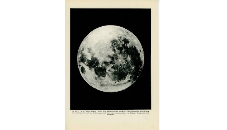 c. 1959 FULL MOON lithograph original vintage astronomy print lunar print solar system print outer space print Earth print image 1