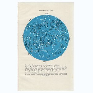 impresión vintage - SKY IN AUTUMN print - c. 1961 - impresión de astronomía vintage - mapa de estrellas azules - carta de estrellas antiguas - impresión celeste - constelaciones