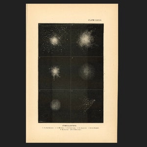 c. 1868 STERNE CLUSTER Lithographie • Antiker Originaldruck • himmlisch • Astronomiedruck • in Sternbildern Waage Zwilling Steinbock Herkules