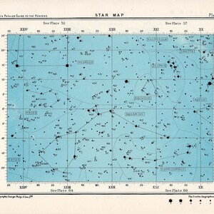 C. 1955 STAR MAP 63 • impresión vintage original • impresión celestial • impresión de constelaciones • impresión astronómica • con mapa 64 al revés