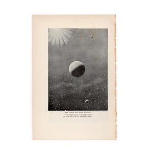 EARTH & MOON Lithographie c. 1925 • Original Vintage Foto • Astronomie Foto • Galaxie Foto • Weltraum Foto
