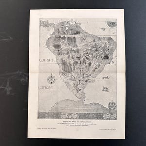 SÜDAMERIKA KARTE - antike Lithographie von 1900 - 16 Jahrhundert Ansicht von Südamerika gedruckt um 1900 - Landkarte von Brasilien