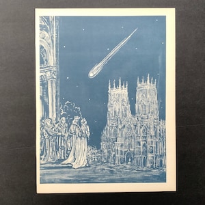 c. 1948 COMET IN 1378 lithograph • original vintage print • celestial print • historical astronomy print • over England in Summer