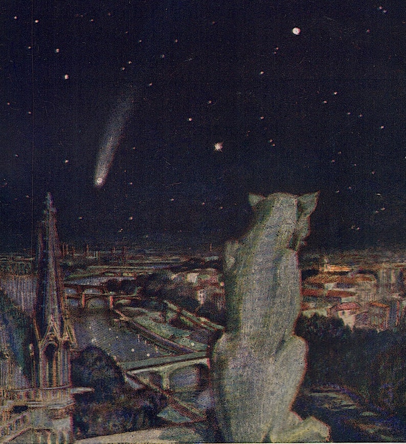 c. 1925 HALLEY'S COMET as seen from Paris lithograph original vintage print astronomy print celestial print the night sky over Paris image 4