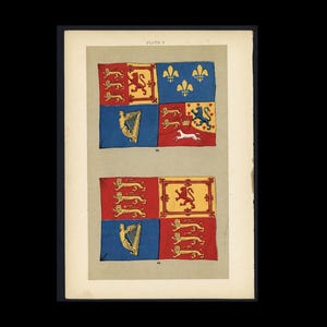 c. 1897 ROYAL STANDARD FLAG lithograph • original antique print • flags of the U.K • International flags • vexillology prints • King Charles
