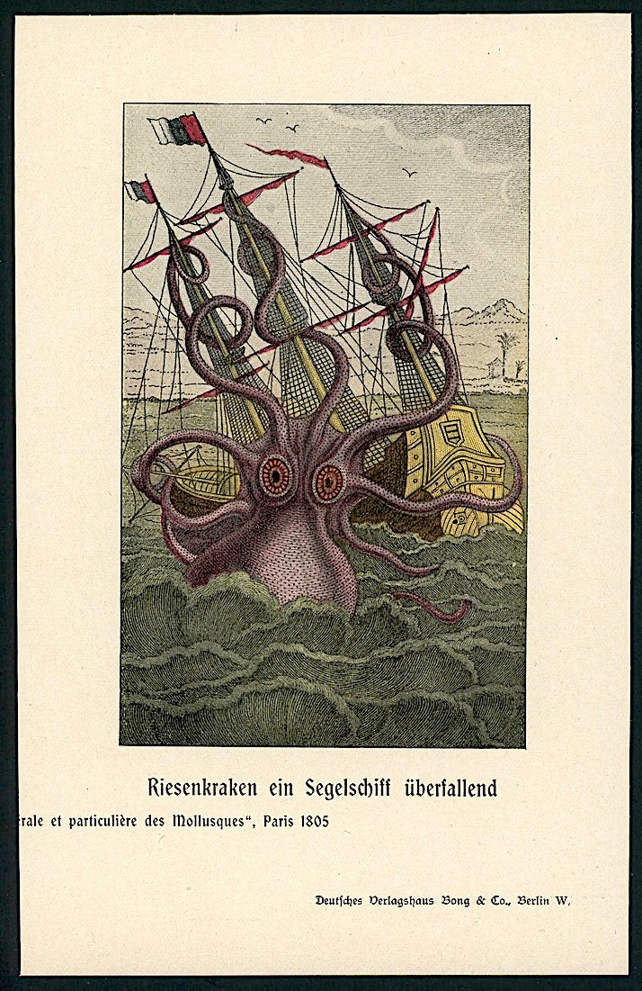 C. 1900 THE KRAKEN Print • Original Antique Print • Mythical Sea