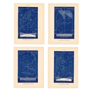 c. 1891 ESTRELLAS DE OCTUBRE litografías • juego de 4 grabados antiguos originales • grabados celestes • grabados astronómicos • mapas estelares • cielo nocturno