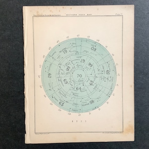 c. 1910 LITOGRAFÍA DE LAS ESTRELLAS DEL POLO SUR - Impresión astronómica vintage - Índice Sur Mapa de constelaciones - Carta estelar - Mapa estelar celeste