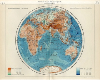 世界地図、オーストラリア南極極投影図、ヴィンテージ世界地図