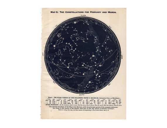 C 1955 February March April Star Map Constellations Map Etsy