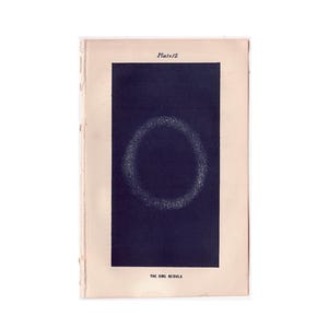¡Raro! c. 1850 NEBULOSA DEL ANILLO grabado • impresión antigua original • impresión astronómica • celeste azul cobalto • sistema solar
