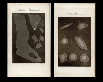 1822年頃 星雲現象のエッチング • オリジナルアンティークプリント2枚セット - 星雲星 • 天体プリント • 天文学プリント