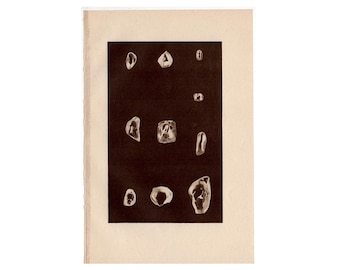 UNCUT DIAMONDS print c. 1934 • original vintage print • sepia lithograph • gem stones print - geology print • diamond mine print