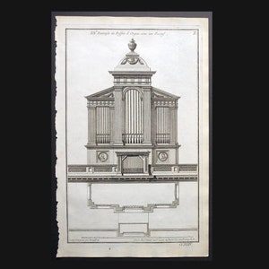 c. 1757 ANTIQUE ARCHITECTURE ENGRAVING - antique architecture prints - french building with plan view - black & white engraving