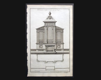 c. 1757 ANTIQUE ARCHITECTURE ENGRAVING - antique architecture prints - french building with plan view - black & white engraving