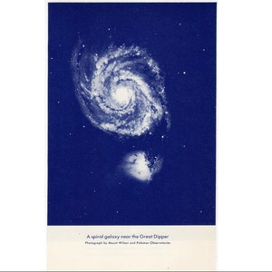 c.1934 SPIRAL NEBULA grabado antiguo • grabado astronómico antiguo • Nebulosa espiral de Lord Rosse Messier 51a • Nebulosa Whirlpool en Canes Venatici