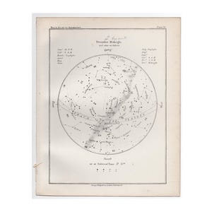 c. 1892 DECEMBER STARS-print • originele antieke print - sterrenkaart • hemelprint • astronomieprint • verjaardagsprint • maandsterrenkaart