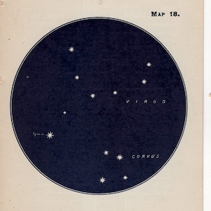 Mini figuras de constelaciones de c. 1910, impresión astronómica celestial antigua original - mapa 18