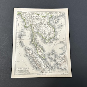 Karte von Südostasien, ca. 1875 • Originaler antiker Druck • Karte von Asien • Thailand, Myanmar, Vietnam, Kambodscha, Laos, Malaysia und Sumatra