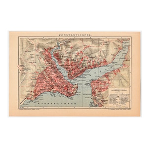 1903 年頃のコンスタンティノープルの地図 • オリジナルのアンティークの印刷物 • 地図作成 • アトラス プラン チャート • イスタンブール、トルコ • ビザンチン
