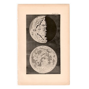 c. 1967 FULL MOON lithograph • original antique print • antique astronomy print • antique moon art • moon phase print • lunar print •