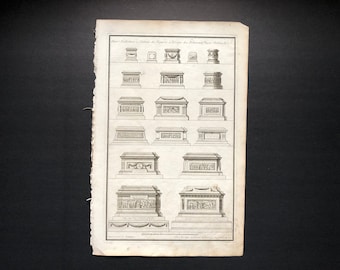 1757 PEDESTIALS original antique french architecture building details engraving
