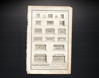 1757 PEDESTIALS original antigua arquitectura francesa edificios de detalles grabados