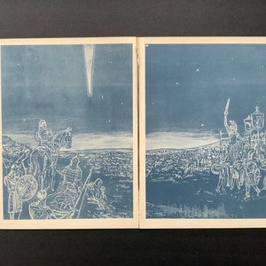 c. 1948 HALLEY&quot;S COMET in 451 A.D. print • set of 2 original vintage print • celestial print • historical astronomy print • showing Attila