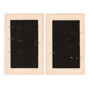 RARE ! c1857 Carte des étoiles gravées • lot de 2 gravures originales • gravures d'astronomie • céleste • Constellation Capricorne Verseau • étoiles