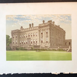 um 1880 ENGLISCHE MANOR Druck • original antiken Druck • Architektur Druck • Landhaus in Oxfordshire • Heythrop Park Druck •
