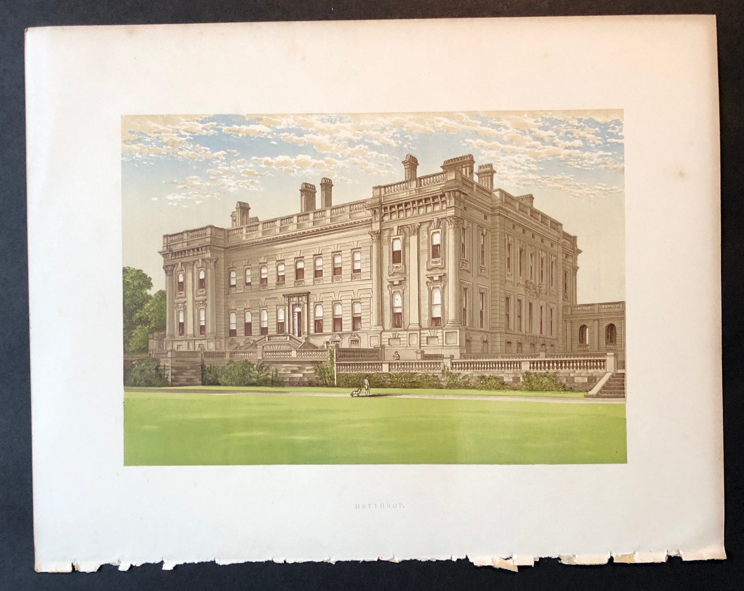 c. 1880 ENGLISH MANOR print • original antique print • architecture print • country house in Oxfordshire • Heythrop Park print •
