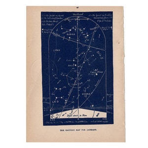c. 1891 ESTRELLAS DE ENERO LITOGRAFÍA CELESTE • GRABADO ANTIGUO ORIGINAL • ASTRONOMÍA CARTA CELESTE LITOGRAFÍA - Mapa oriental de enero