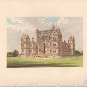 H. 1880 ENGLISH MANOR Druck • antiker Originaldruck • Architektur • Schlossherr • Wollaton Hall Druck