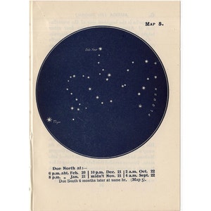 1948 DRACO CONSTELLATION STARS Lithographie - Mini Konstellation Karte - original Vintage Druck - himmlische Astronomie - Nr. 5