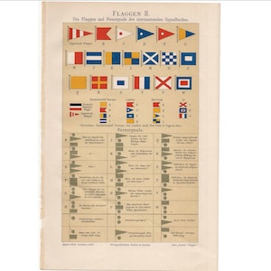 以下が含まれることがあります： 国際的な海上信号旗とその対応する文字、およびセマフォ信号の表。旗は赤、白、青、黄、黒。セマフォ信号は、腕の異なる形と位置で表されます。