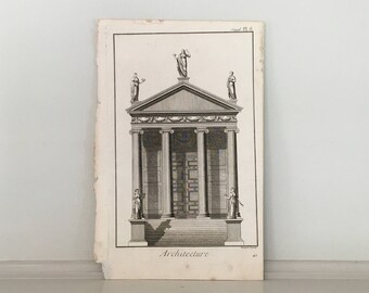 c. ARCHITECTUURPRINT 1751 - originele antieke Franse gebouwgravure - architectonische details DIDEROT-print architectonische details