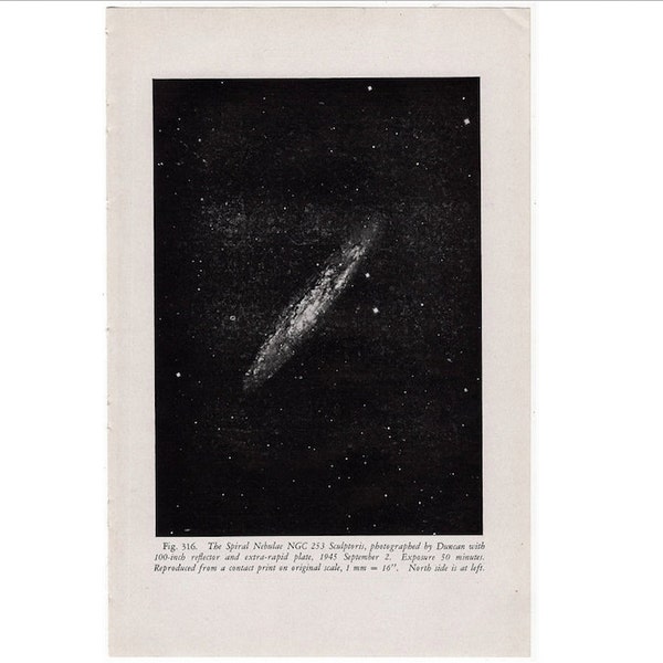 1946 spiraal NEBULA lithografie originele vintage hemelse astronomie print - sterren cluster ngc 253