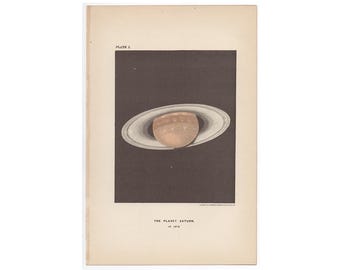 PLANET SATURN lithograph c. 1891 - antique astronomy print - planet print - rings of Saturn - solar system print -