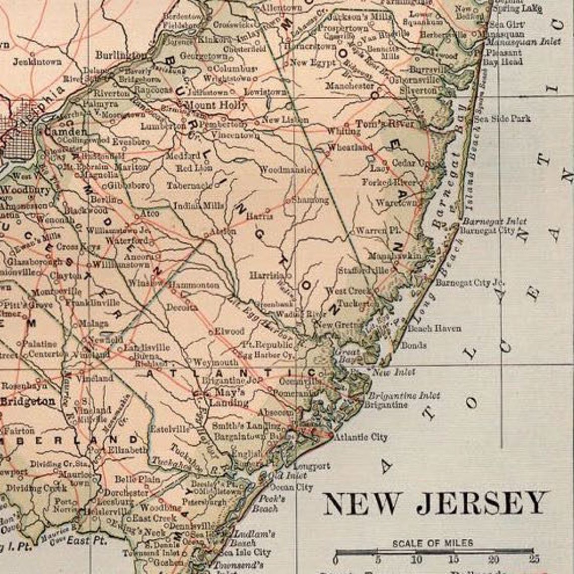 NEW JERSEY MAP C. 1893 - Antique Lithograph - Maps of the United States ...