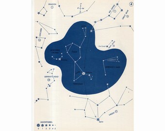 CONSTELLATION STAR MAP c. 1966 - impresión de astronomía vintage - impresión celeste azul - no 4 - constelaciones del norte