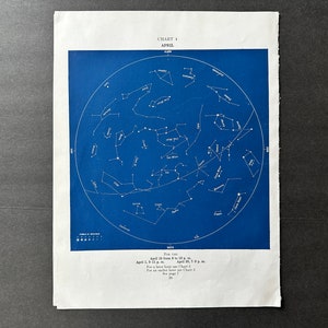 c. CONSTELACIONES DE ABRIL 1928 litografía • impresión vintage original • mapa estelar del mes • impresión celeste • impresión astronómica • cumpleaños