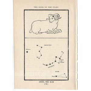 c. 1944 Aries - CONSTELLATION FIGURE PRINT - original vintage astronomy print - mapa estelar - litografía celeste - el carnero