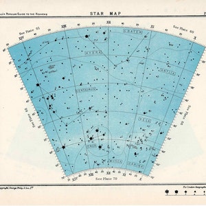 1955 mapa estelar arco 67 constelaciones original vintage impresión celeste