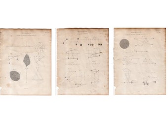 Grabados de MECÁNICA c 1819 - conjunto de 3 grabados antiguos originales • grabados científicos - grabados tecnológicos - fricción - giro - gravedad, etc.